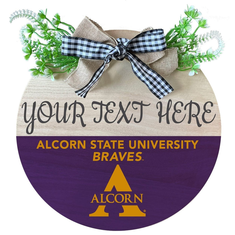 Alcorn State Braves Customizable Wooden Wreath Welcome Sign Officially Licensed Collegiate Product Image 1