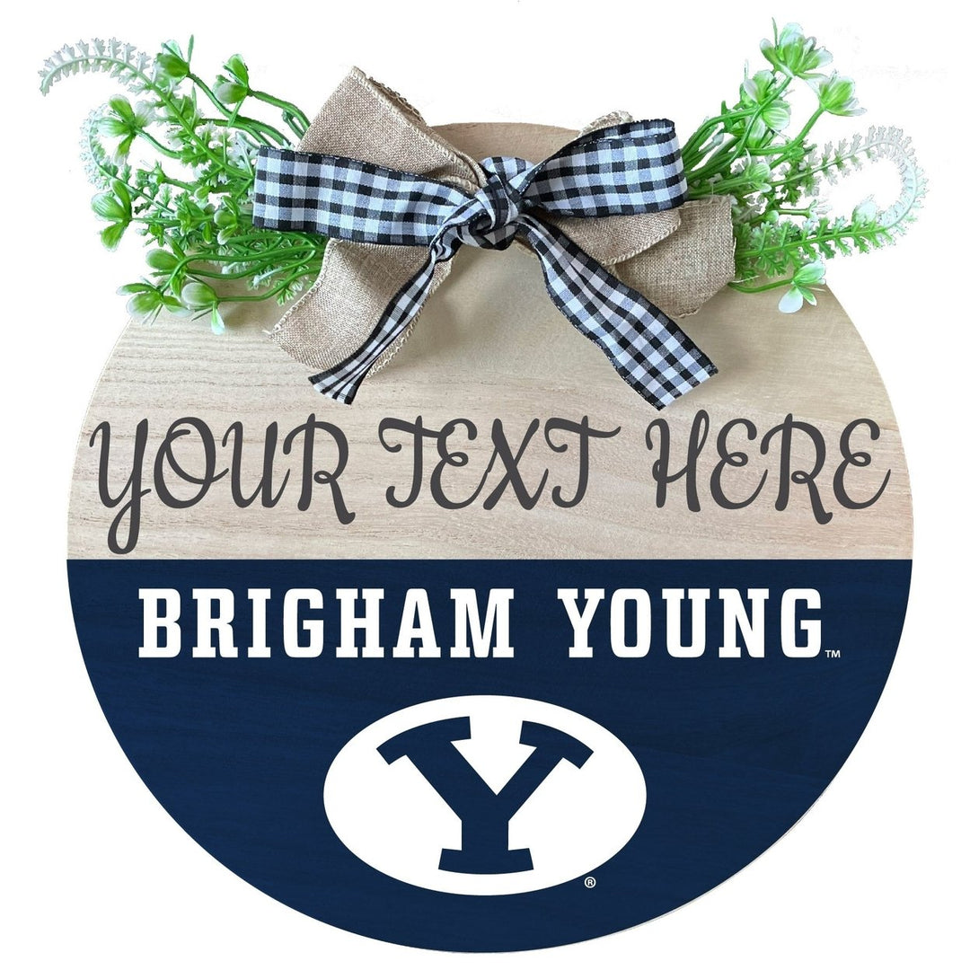 Brigham Young Cougars Customizable Wooden Wreath Welcome Sign Officially Licensed Collegiate Product Image 1