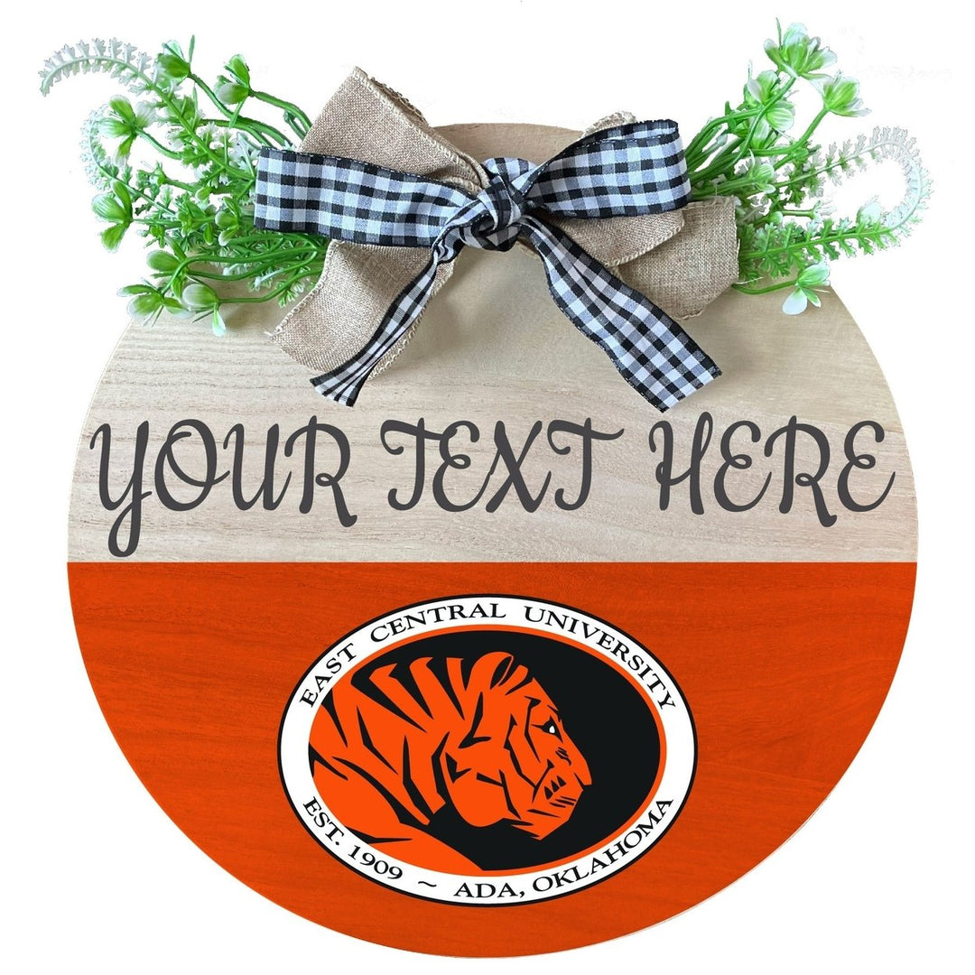 East Central University Tigers Customizable Wooden Wreath Welcome Sign Officially Licensed Collegiate Product Image 1