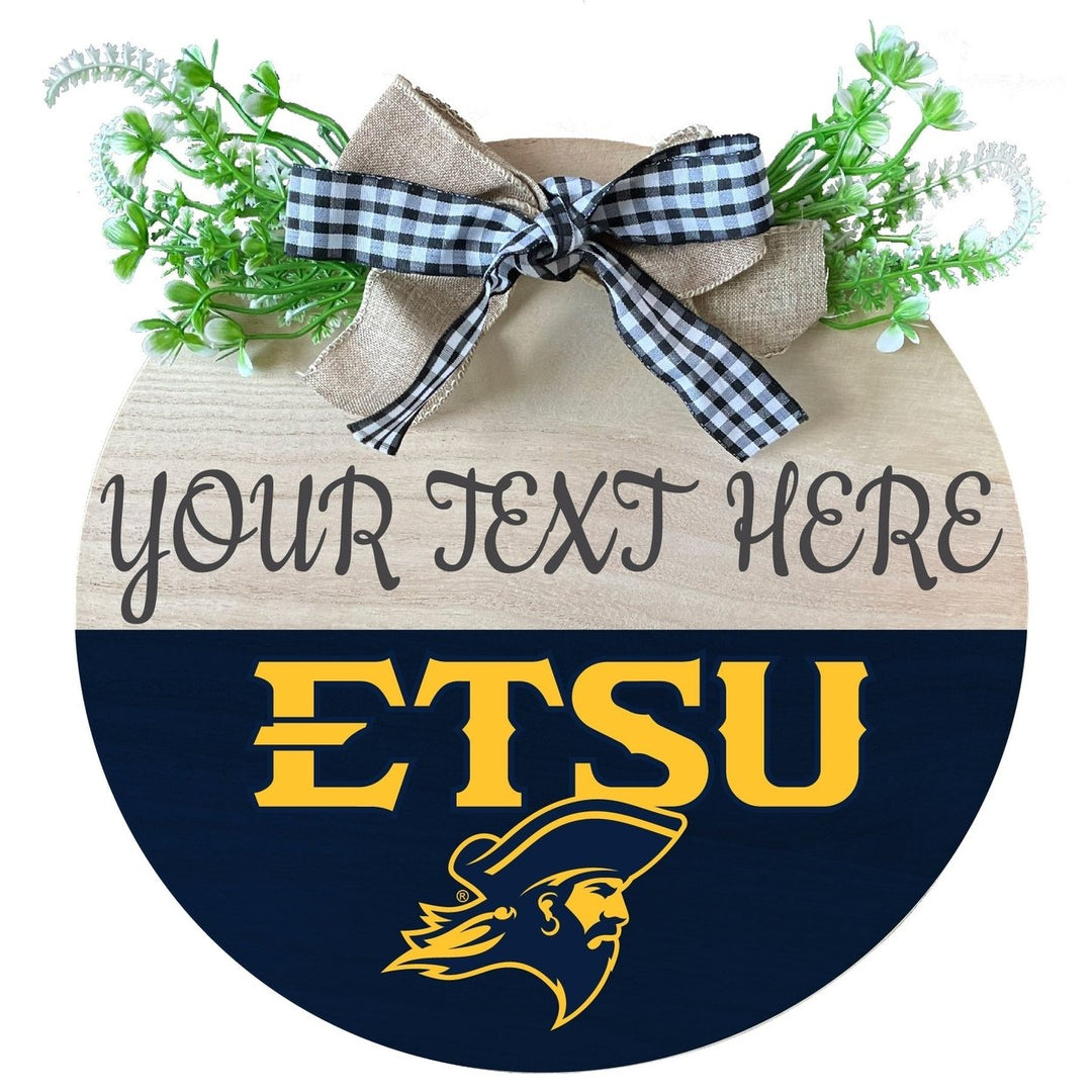 East Tennessee State University Customizable Wooden Wreath Welcome Sign Officially Licensed Collegiate Product Image 1