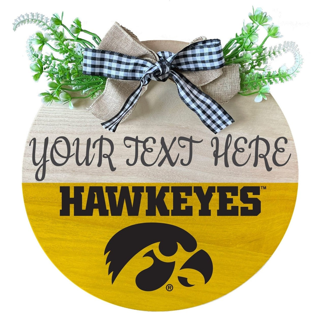 Iowa Hawkeyes Customizable Wooden Wreath Welcome Sign Officially Licensed Collegiate Product Image 1