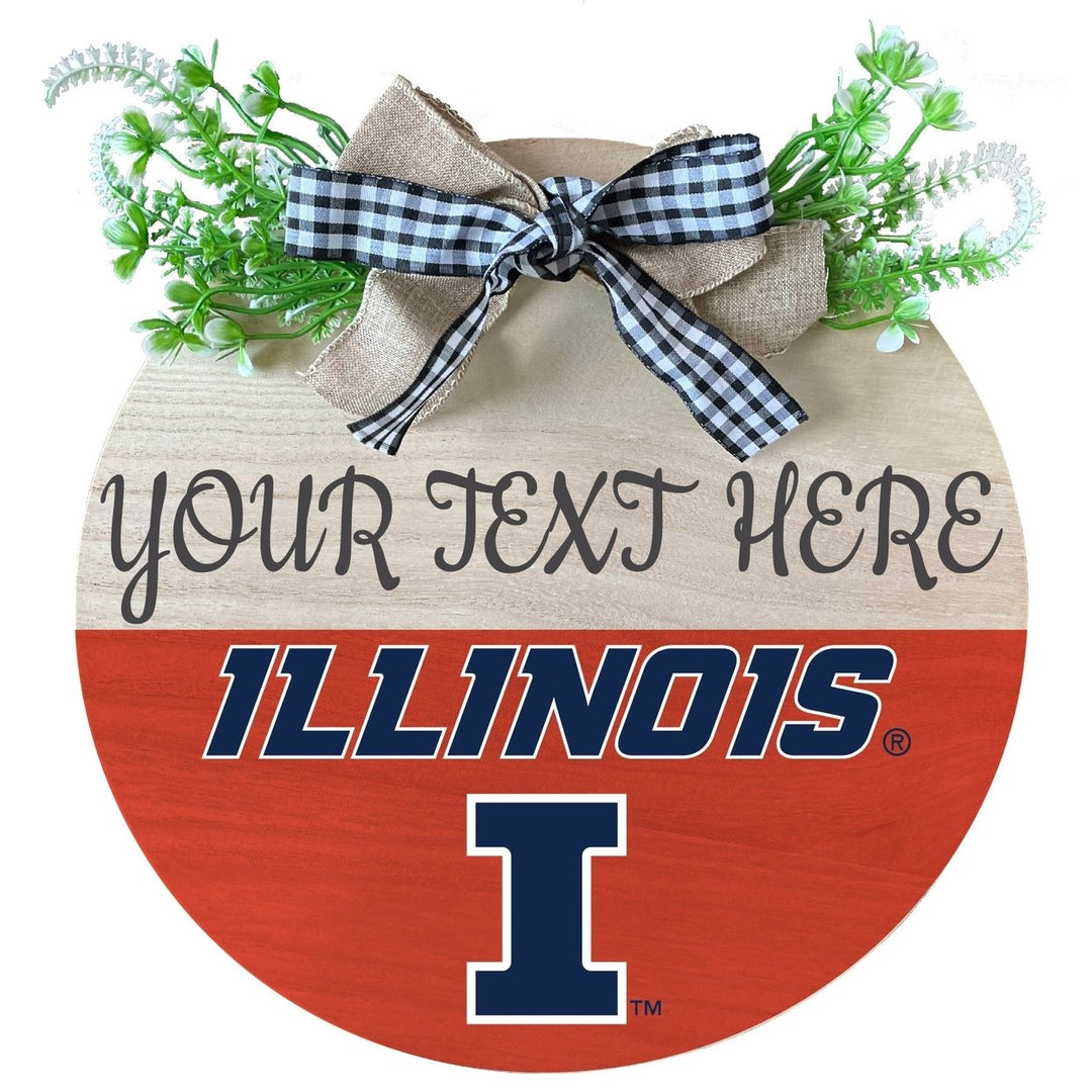 Illinois Fighting Illini Customizable Wooden Wreath Welcome Sign Officially Licensed Collegiate Product Image 1