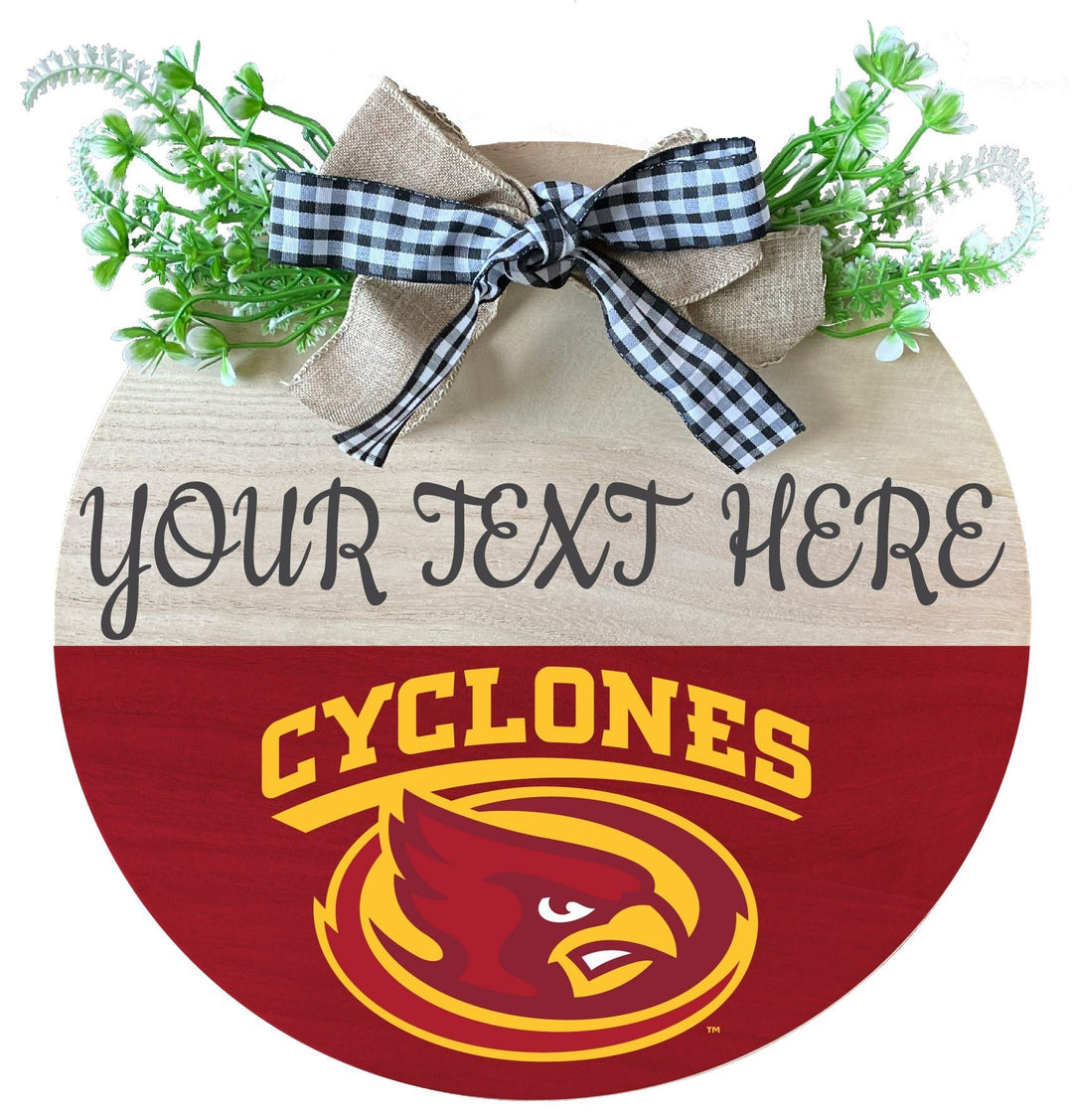 Iowa State Cyclones Customizable Wooden Wreath Welcome Sign Officially Licensed Collegiate Product Image 1