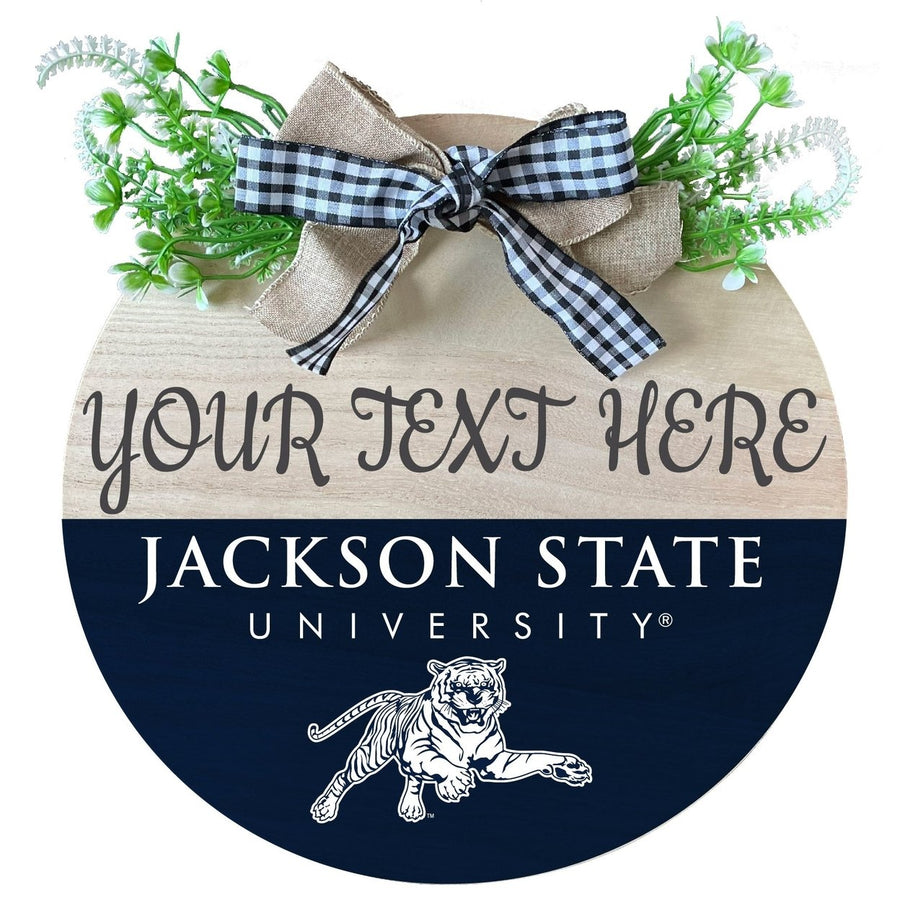 Jackson State University Customizable Wooden Wreath Welcome Sign Officially Licensed Collegiate Product Image 1