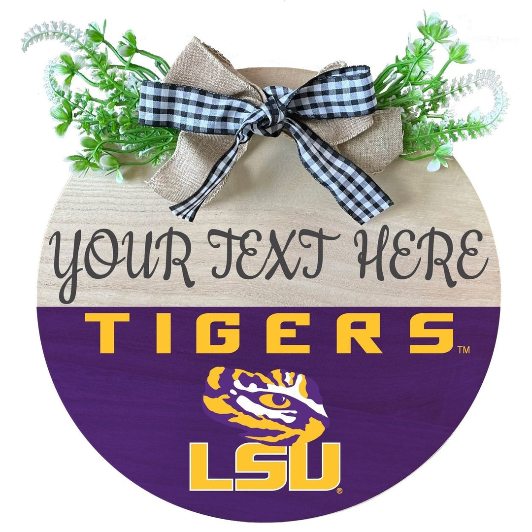 LSU Tigers Customizable Wooden Wreath Welcome Sign Officially Licensed Collegiate Product Image 1