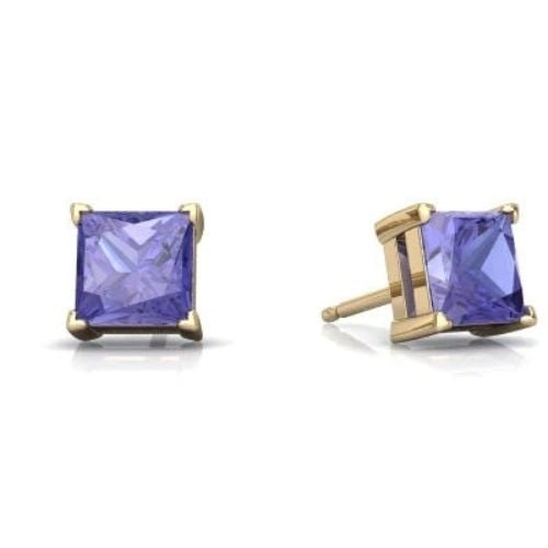 14k Yellow Gold Plated Created Tanzanite Princess Cut Stud Earrings 6mm Image 1