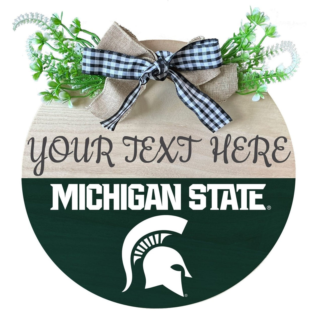 Michigan State Spartans Customizable Wooden Wreath Welcome Sign Officially Licensed Collegiate Product Image 1