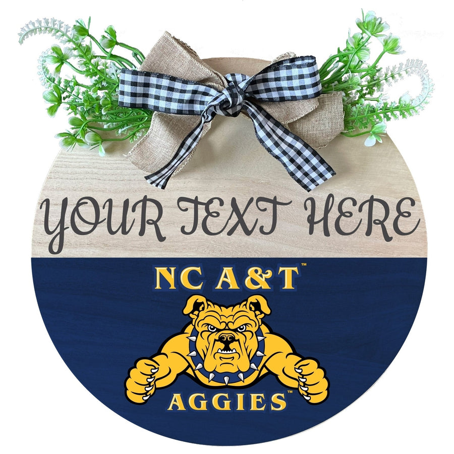 North Carolina AandT State Aggies Customizable Wooden Wreath Welcome Sign Officially Licensed Collegiate Product Image 1