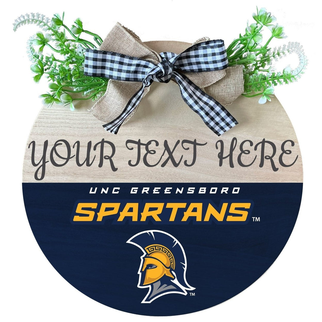 North Carolina Greensboro Spartans Customizable Wooden Wreath Welcome Sign Officially Licensed Collegiate Product Image 1