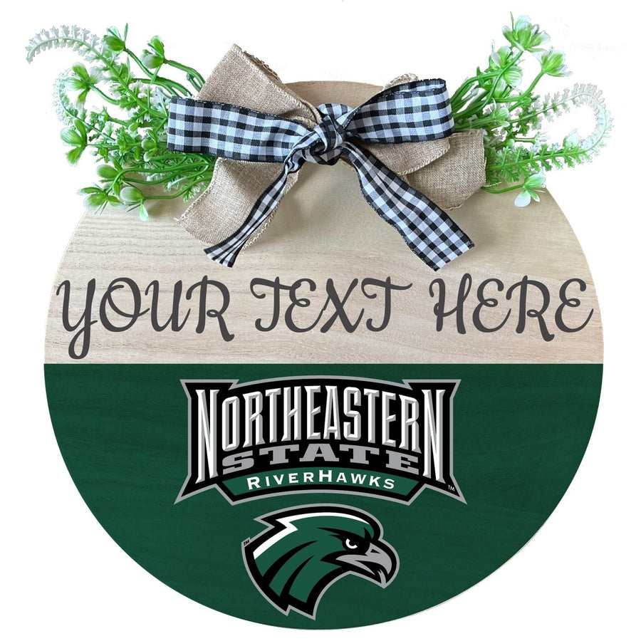 Northeastern State University Riverhawks Customizable Wooden Wreath Welcome Sign Officially Licensed Collegiate Product Image 1