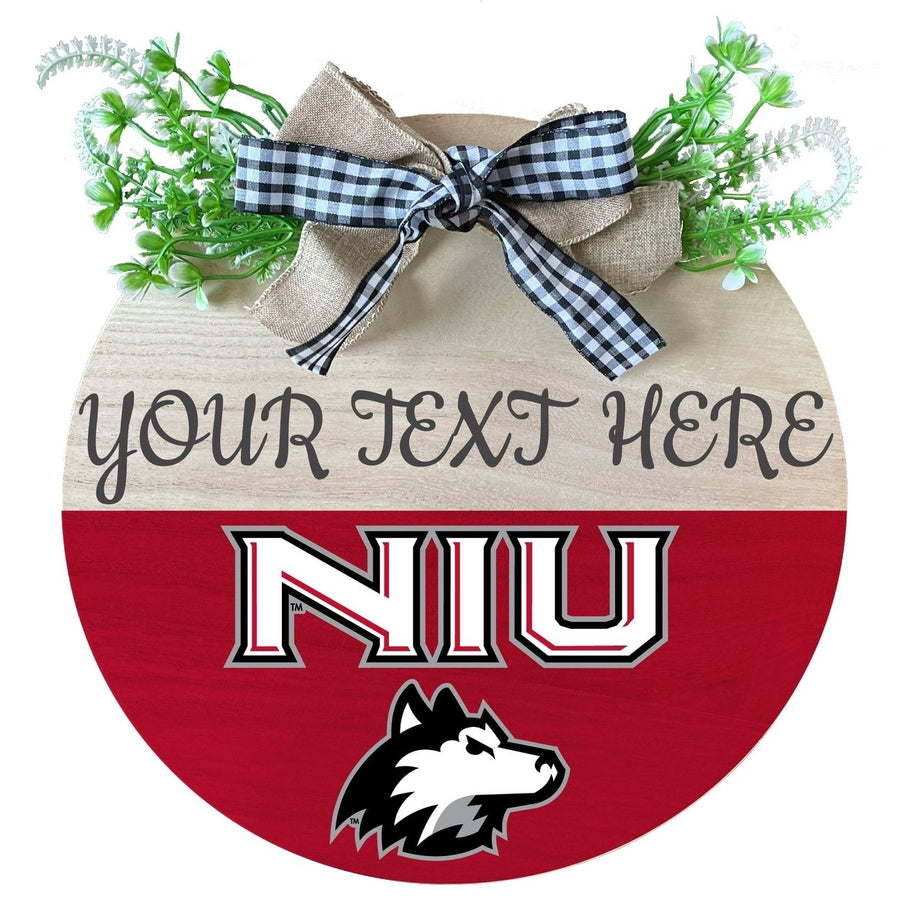 Northern Illinois Huskies Customizable Wooden Wreath Welcome Sign Officially Licensed Collegiate Product Image 1