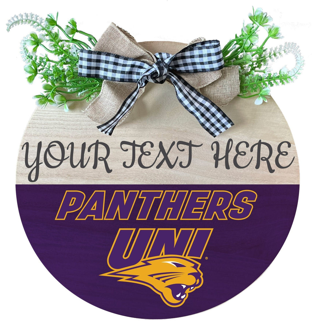 Northern Iowa Panthers Customizable Wooden Wreath Welcome Sign Officially Licensed Collegiate Product Image 1