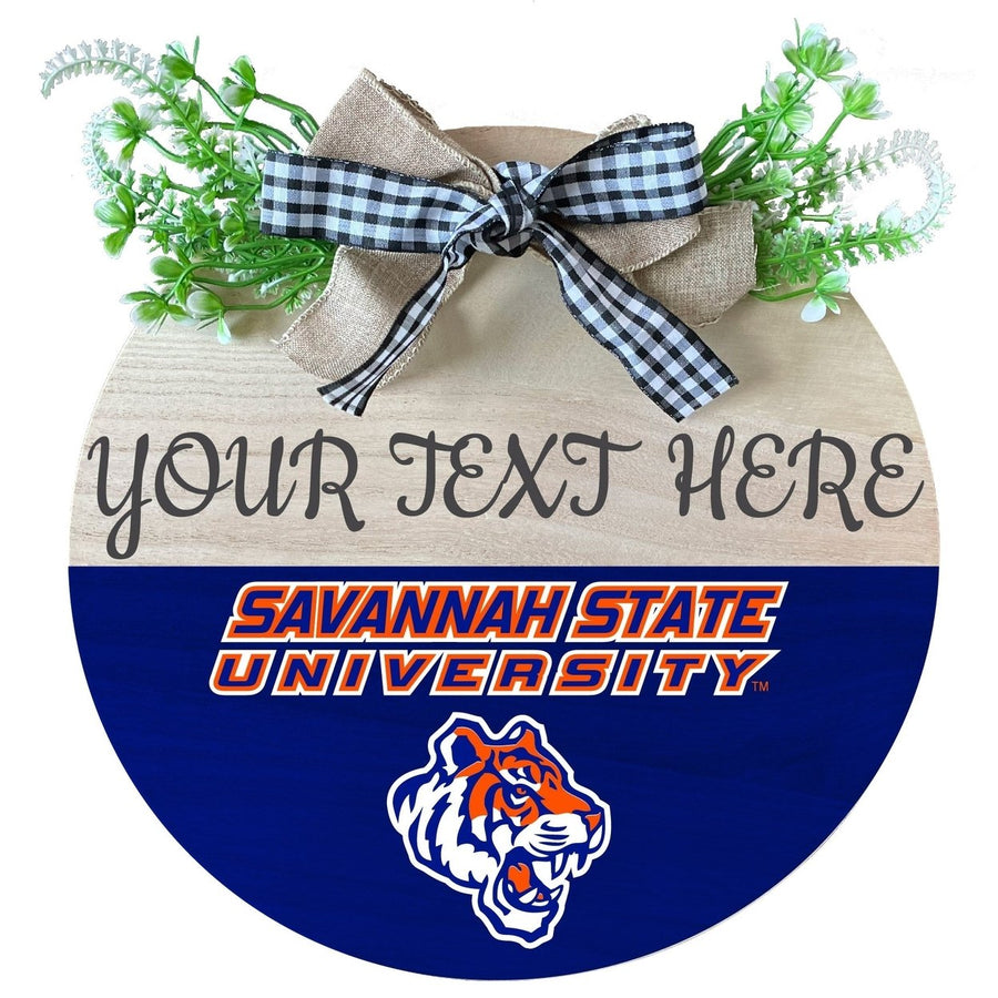 Savannah State University Customizable Wooden Wreath Welcome Sign Officially Licensed Collegiate Product Image 1