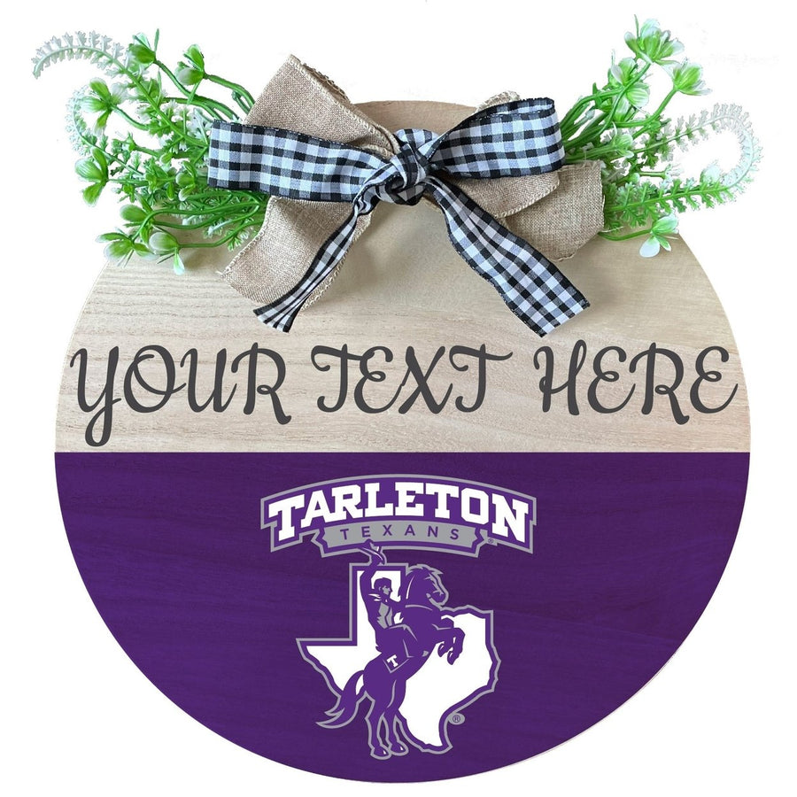 Tarleton State University Customizable Wooden Wreath Welcome Sign Officially Licensed Collegiate Product Image 1