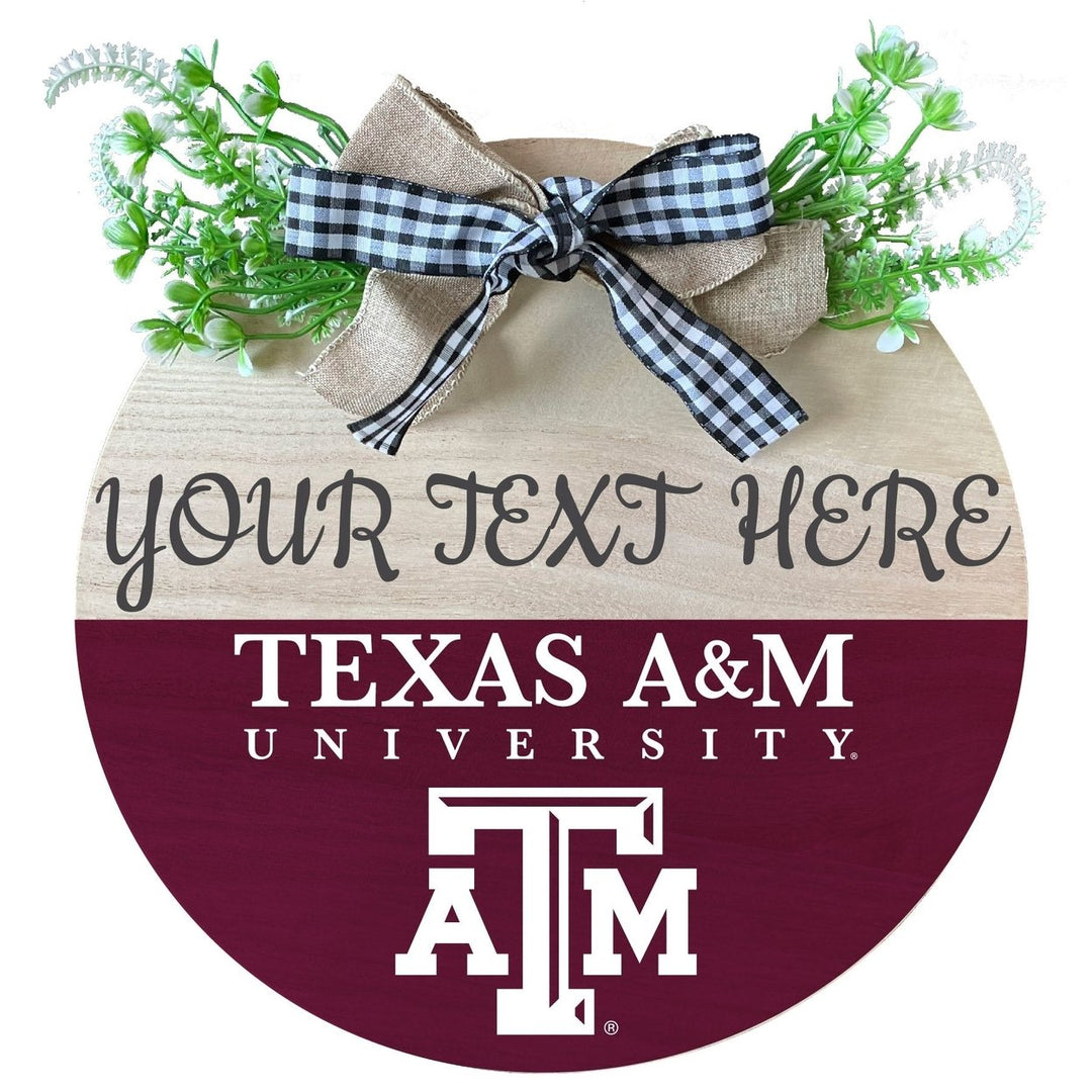 Texas AandM Aggies Customizable Wooden Wreath Welcome Sign Officially Licensed Collegiate Product Image 1