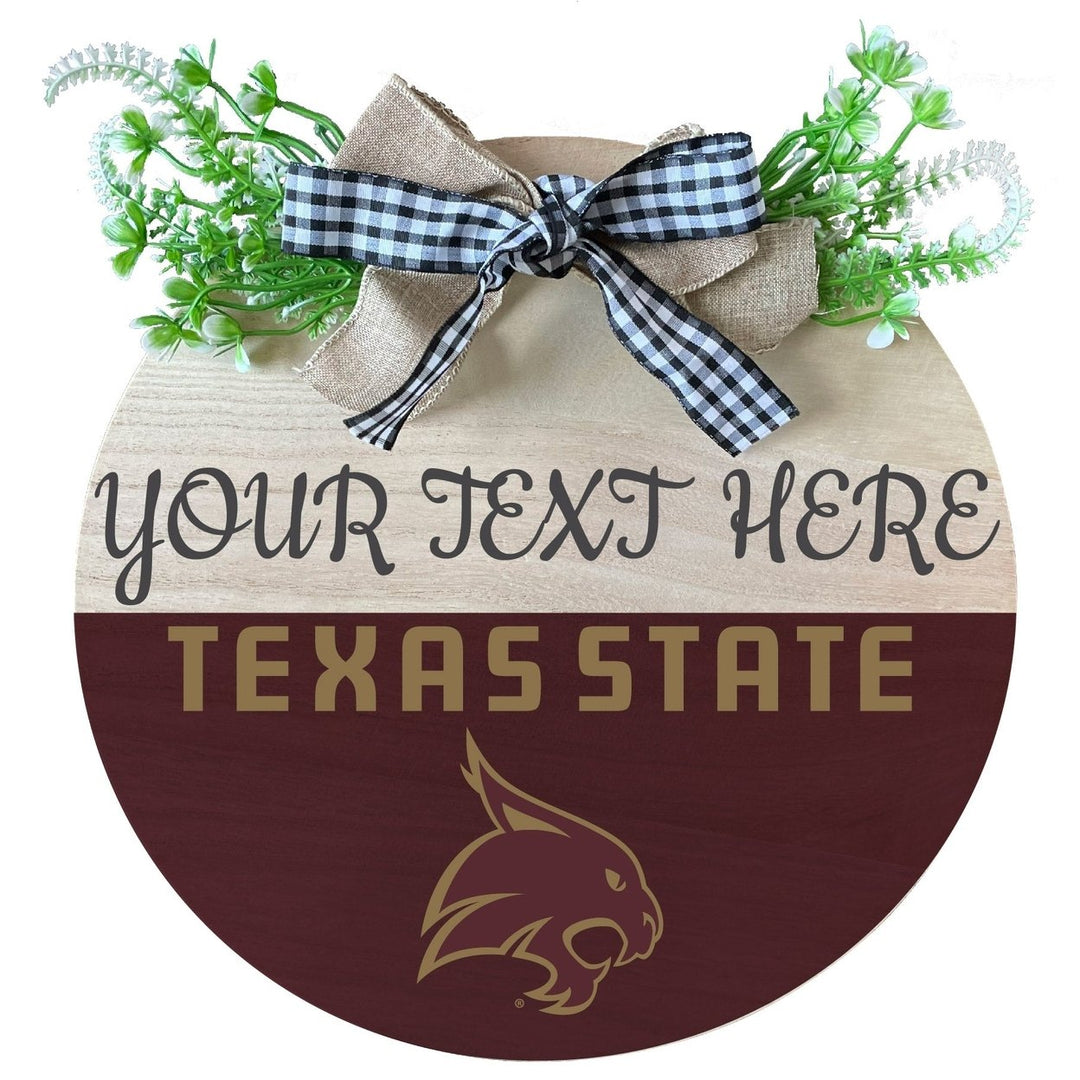 Texas State Bobcats Customizable Wooden Wreath Welcome Sign Officially Licensed Collegiate Product Image 1