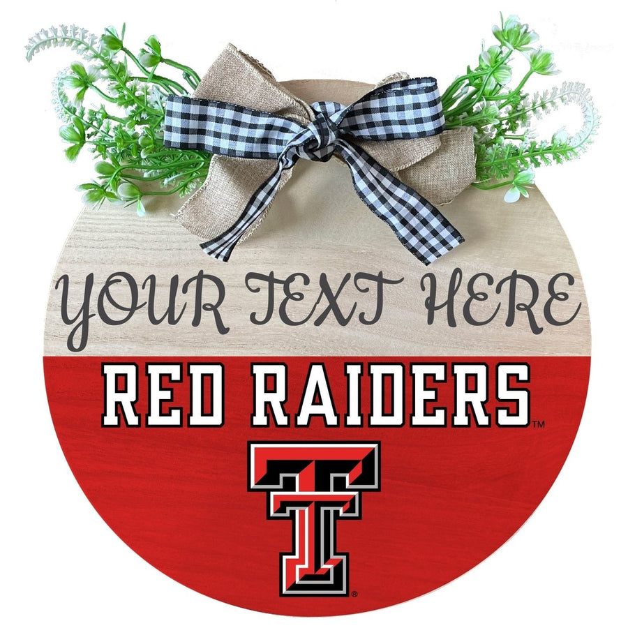 Texas Tech Red Raiders Customizable Wooden Wreath Welcome Sign Officially Licensed Collegiate Product Image 1