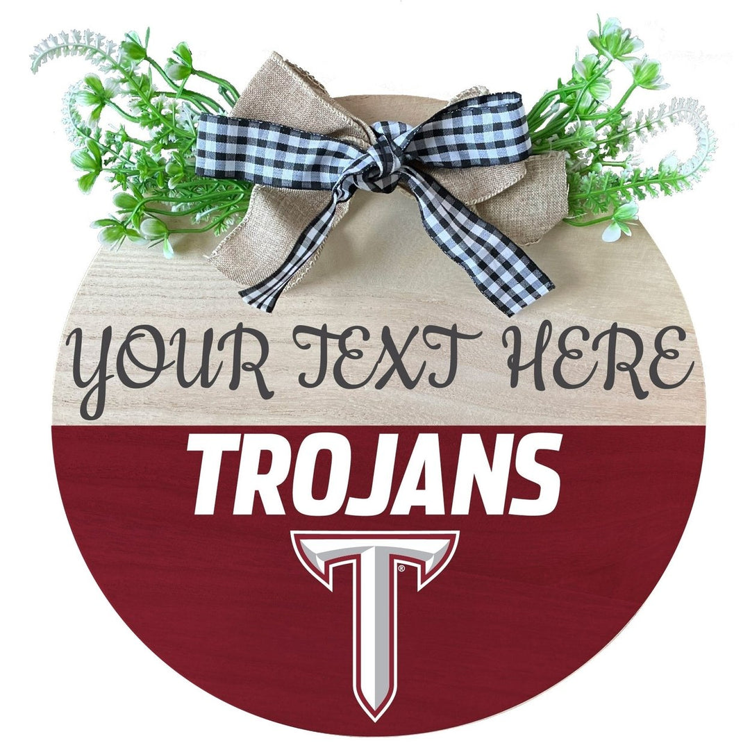 Troy University Customizable Wooden Wreath Welcome Sign Officially Licensed Collegiate Product Image 1