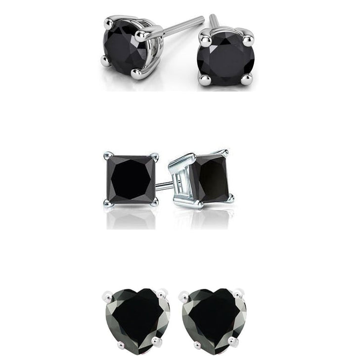 Paris Jewelry 18k White Gold Created Black Sapphire Stud Earrings 4Cttw Image 1