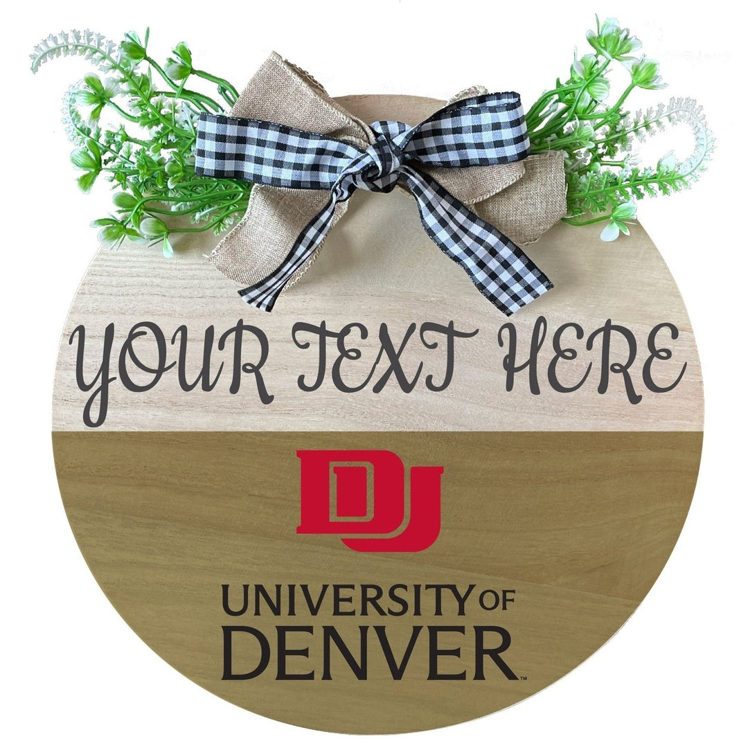 University of Denver Pioneers Customizable Wooden Wreath Welcome Sign Officially Licensed Collegiate Product Image 1