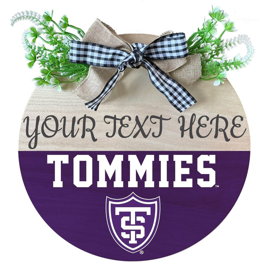 University of St. Thomas Customizable Wooden Wreath Welcome Sign Officially Licensed Collegiate Product Image 1