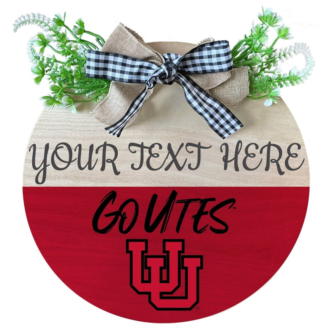 Utah Utes Customizable Wooden Wreath Welcome Sign Officially Licensed Collegiate Product Image 1