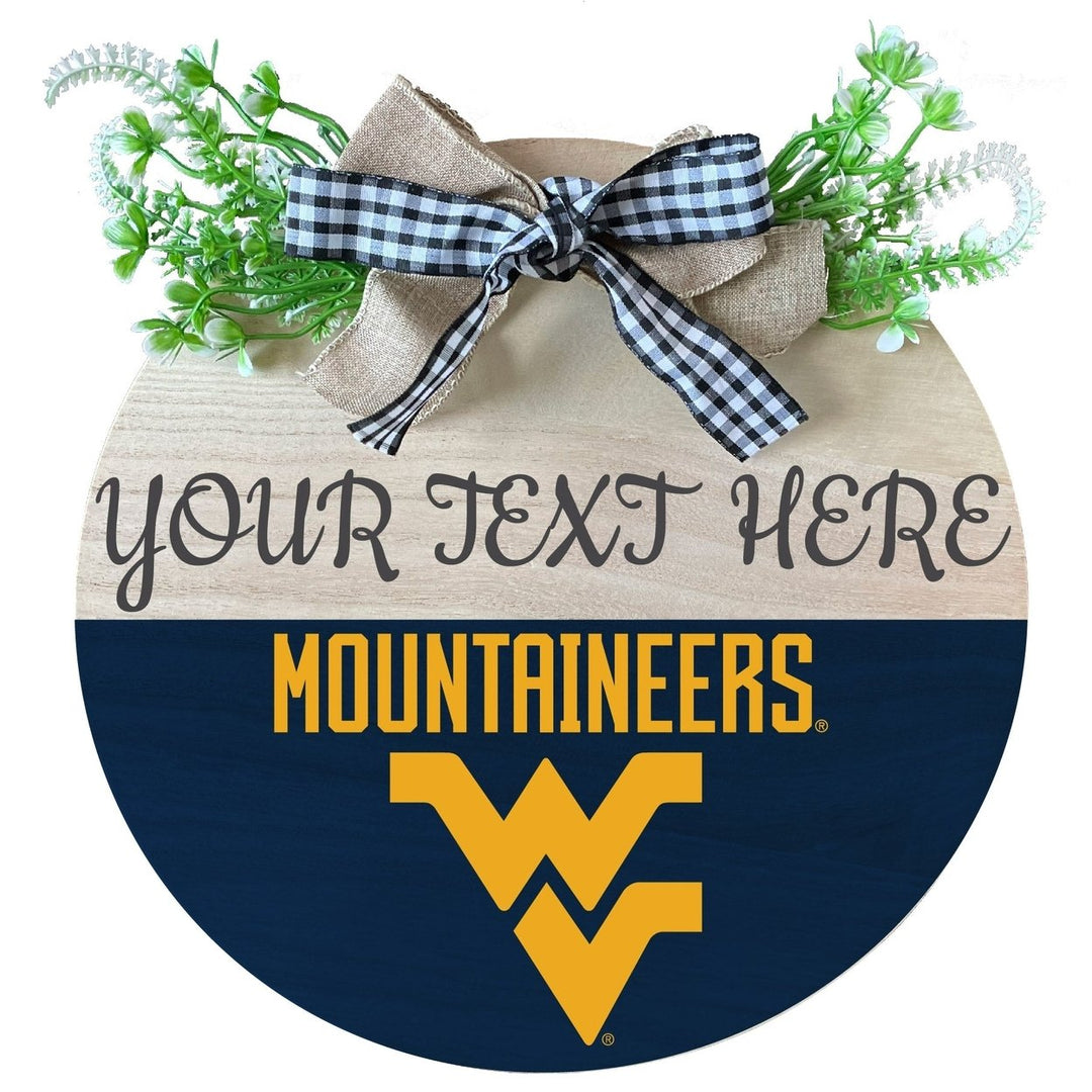 West Virginia Mountaineers Customizable Wooden Wreath Welcome Sign Officially Licensed Collegiate Product Image 1