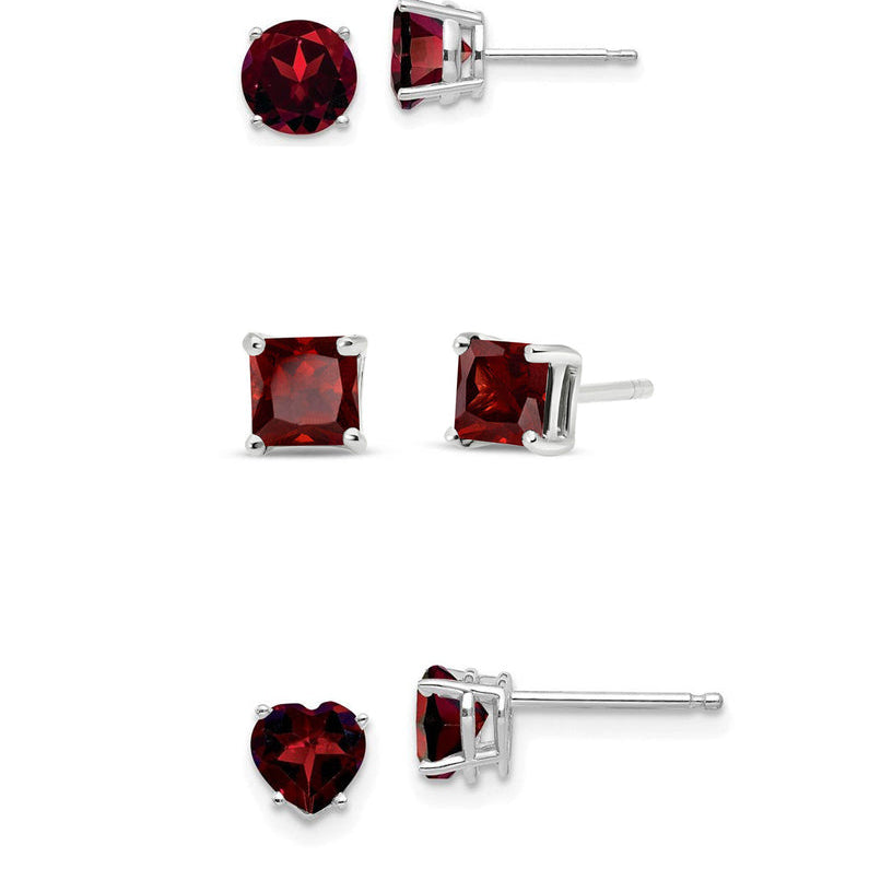 Paris Jewelry 18k White Gold Created Garnet Stud Earrings Round Square Heart Image 1