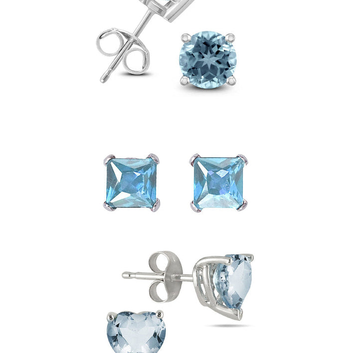 Paris Jewelry 18k White Gold 4Cttw Created Aquamarine Stud Earrings Set Image 1