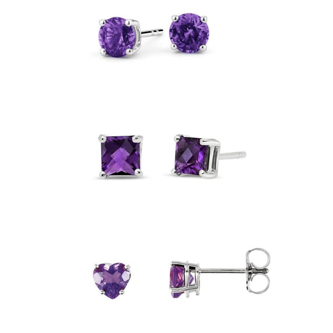 Paris Jewelry 18k White Gold Amethyst Stud Earrings Round Square Heart 4Cttw Image 1