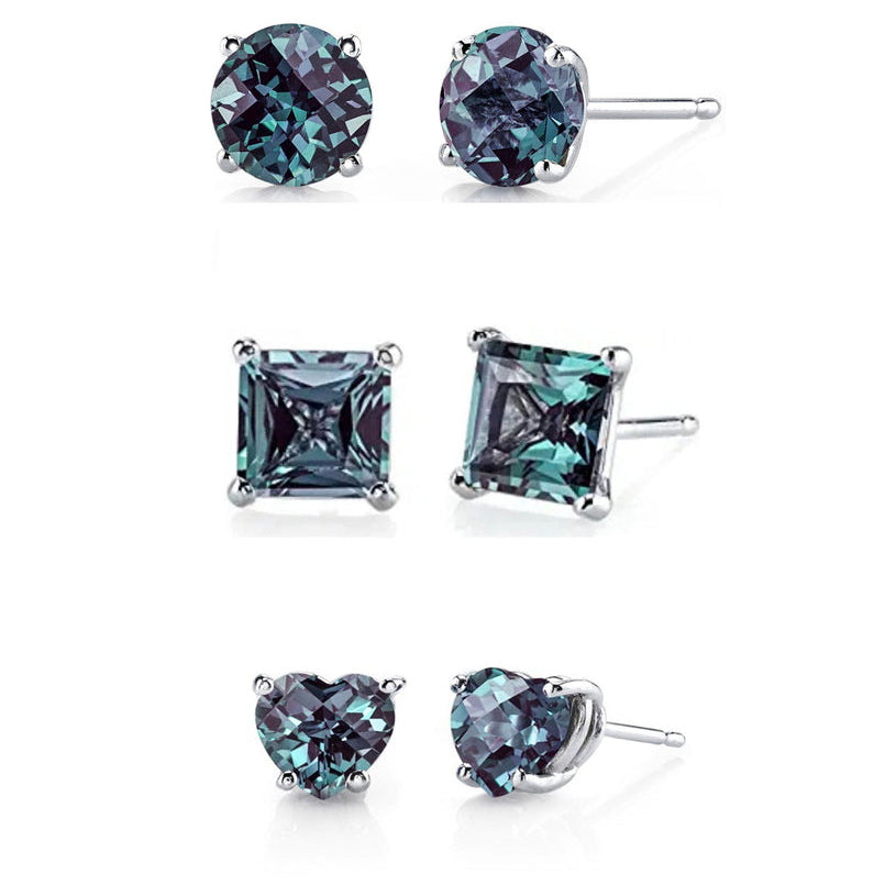 Paris Jewelry 18k White Gold Created Alexandrite Stud Earrings 4Cttw Round Square Heart Image 1