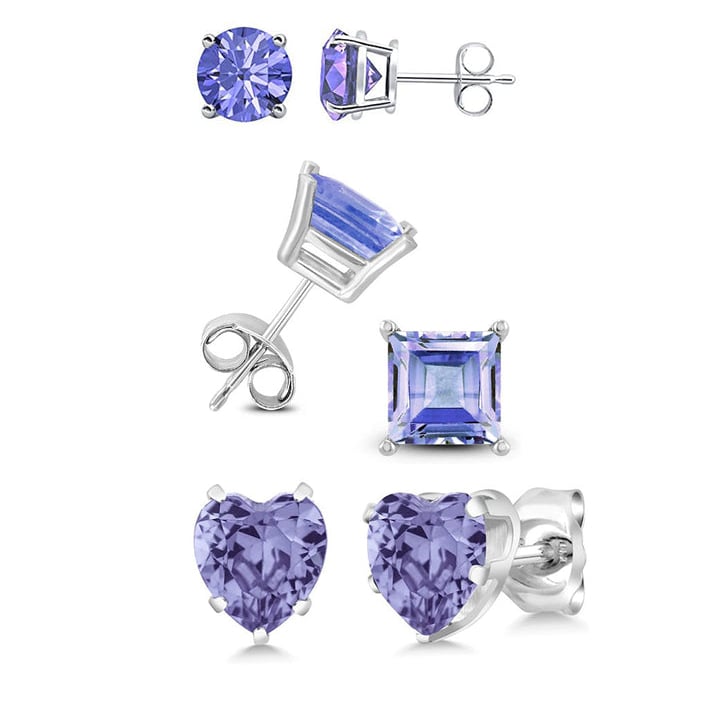 Paris Jewelry 18k White Gold Stud Earrings 4Cttw Created Tanzanite Set Image 1