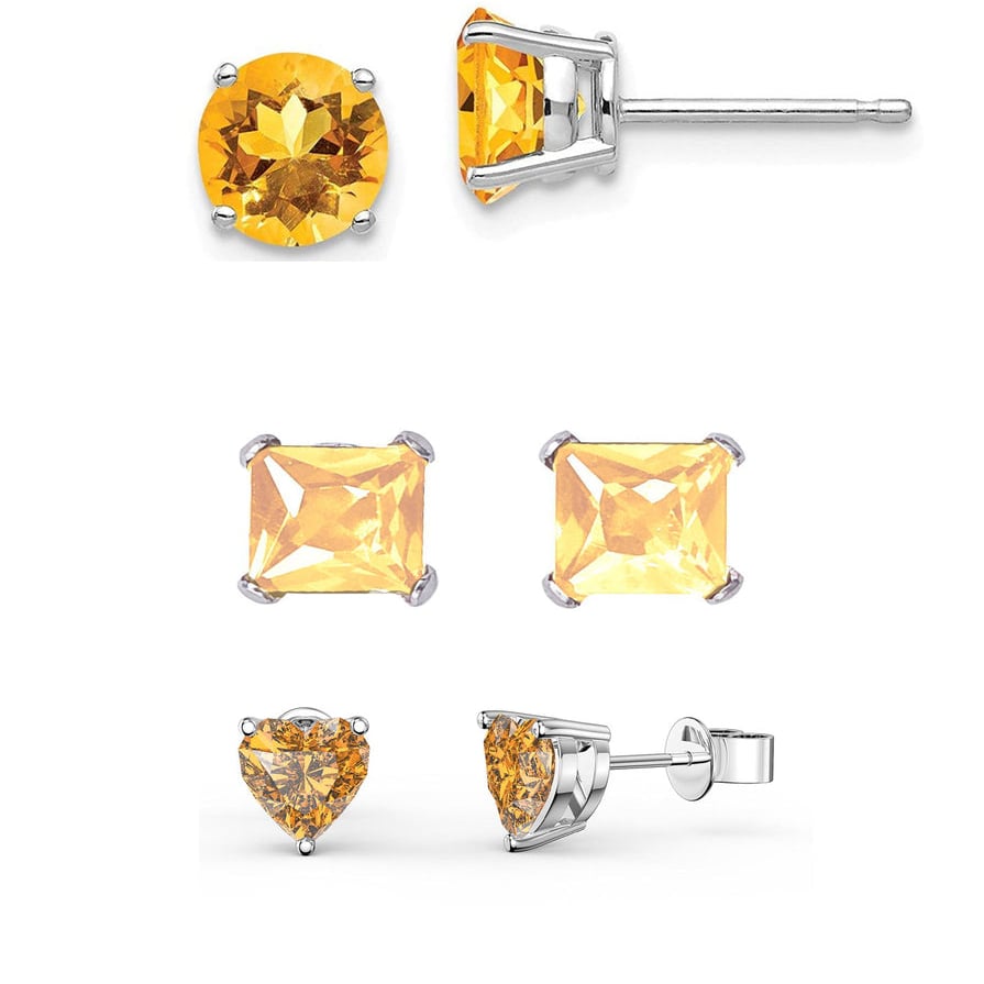 Paris Jewelry 18k White Gold Plated 4Cttw Created Citrine Stud Earrings Set Image 1