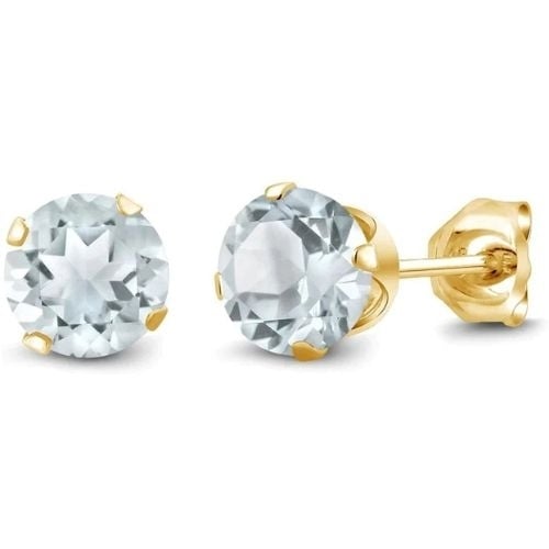 14k Yellow Gold Created Aquamarine Stud Earrings 1/3 Ct Blue Womens Jewelry Image 1