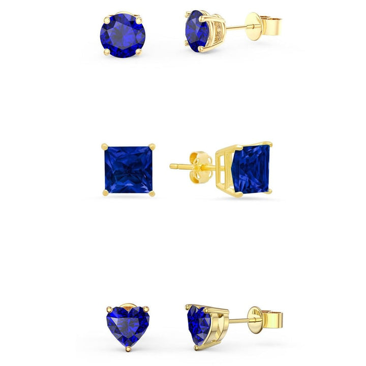 Paris Jewelry 18k Yellow Gold Plated 4Cttw Created Blue Sapphire Stud Earrings Image 1