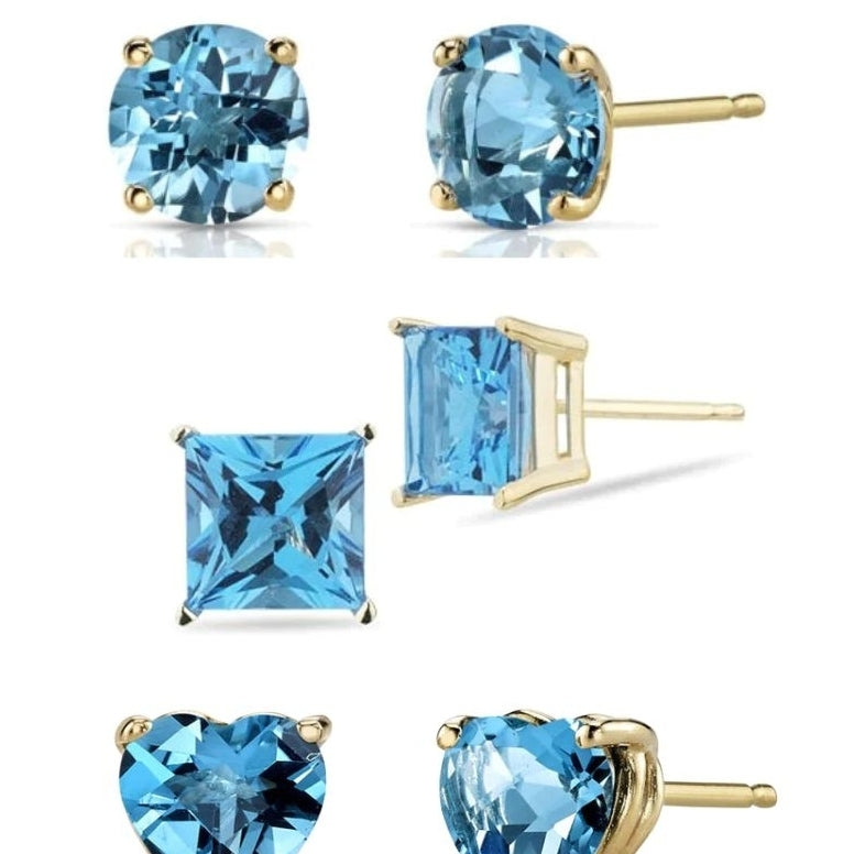 Paris Jewelry 18k Yellow Gold 4Cttw Created Blue Topaz Stud Earrings Set Image 1