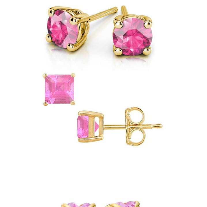 Paris Jewelry 18k Yellow Gold Pink Sapphire Stud Earrings Round Square Heart Image 1