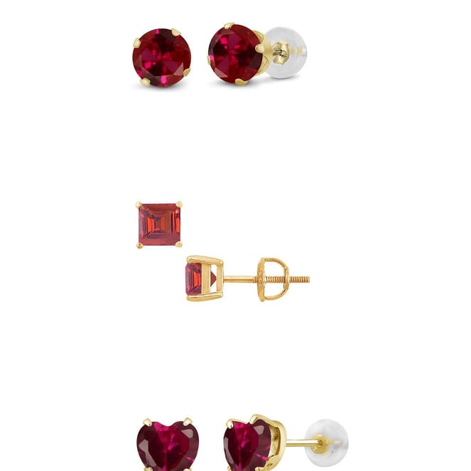 Paris Jewelry 18k Yellow Gold Created Ruby Stud Earrings Set Round Heart Square Image 1