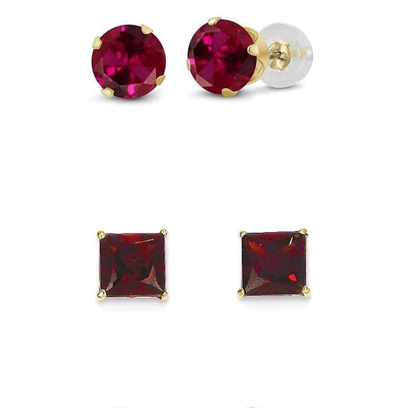 Paris Jewelry 18k Gold Plated Garnet Stud Earrings Round Square Heart 4Cttw Image 1