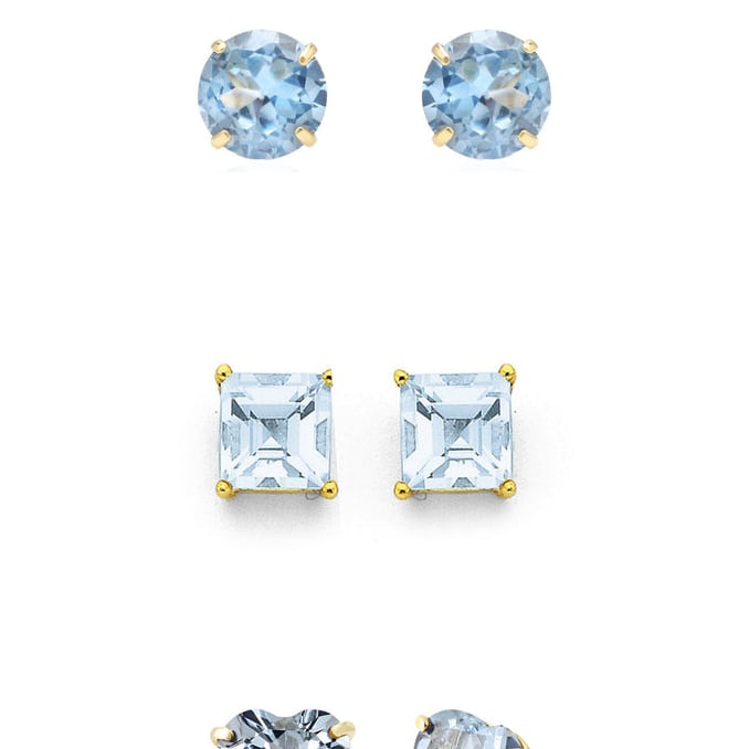 Paris Jewelry 18k Yellow Gold Created Aquamarine Stud Earrings 4Cttw Set Image 1