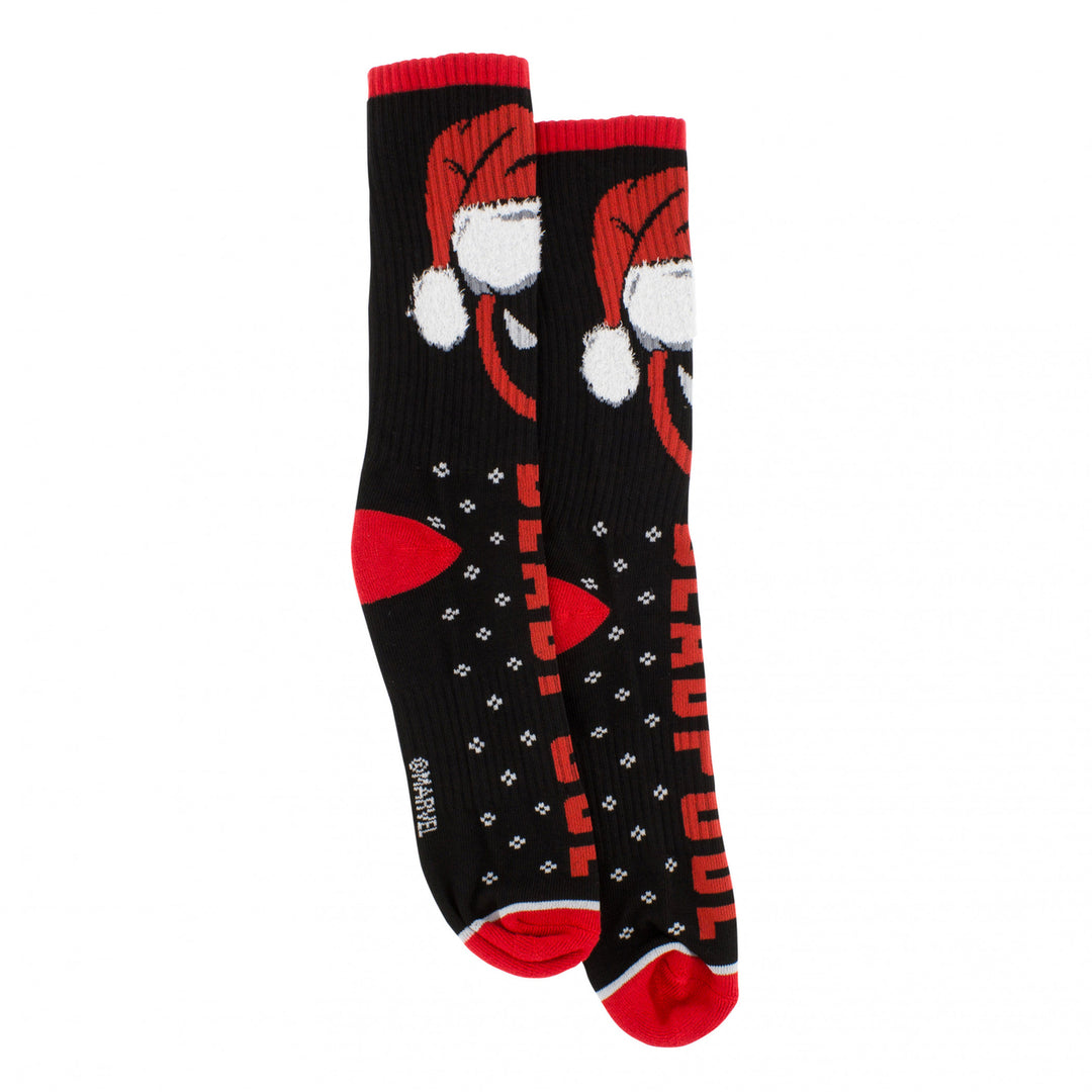 Deadpool Santa Claus Hat Logo Athletic Crew Socks Image 3