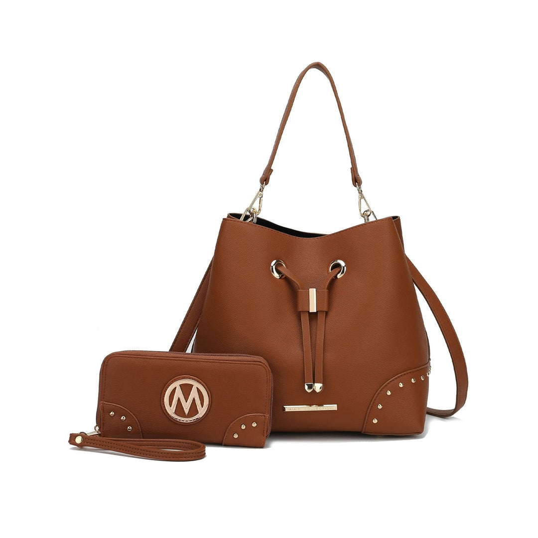 MKFCollection Callie Bucket Bag and Wallet Set - Vegan Leather Designer Handbag Image 1