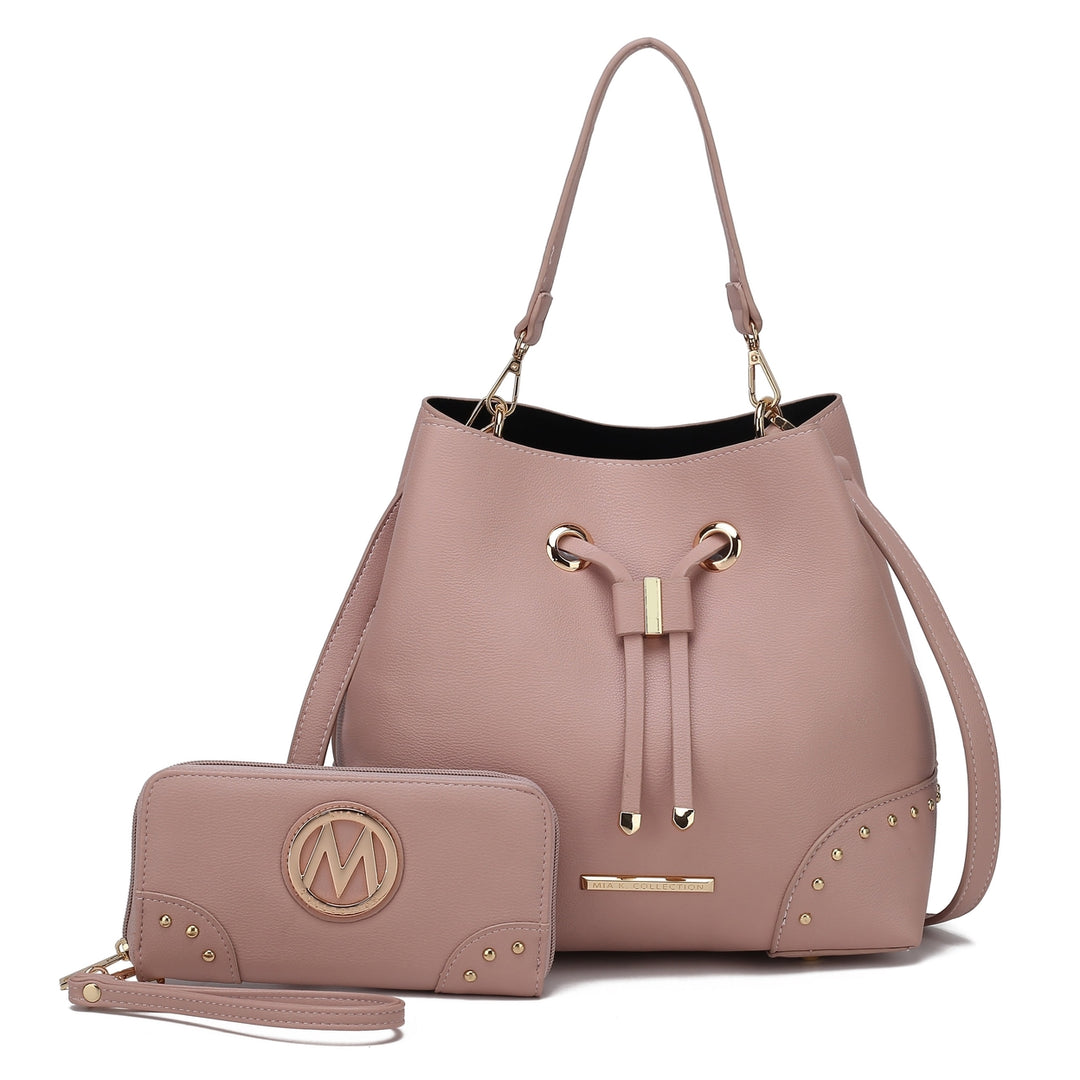 MKFCollection Callie Bucket Bag and Wallet Set - Vegan Leather Designer Handbag Image 4