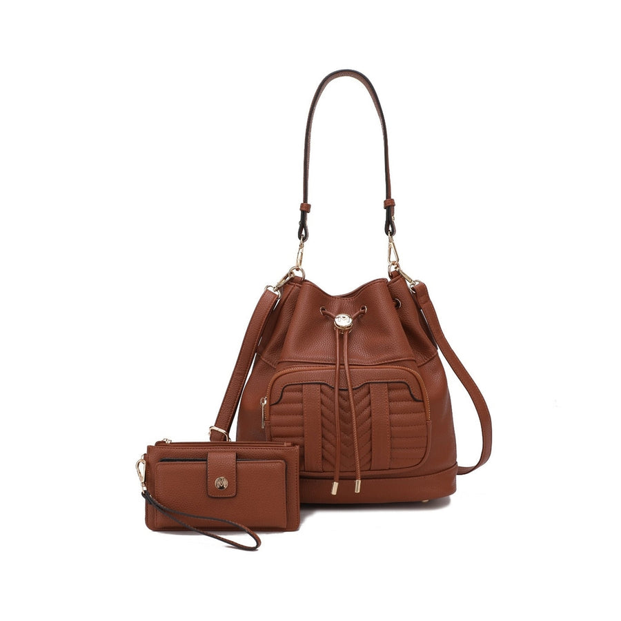 MKFCollection Ryder Bucket Bag and Wallet Set - Vegan Leather Designer Handbag Image 1