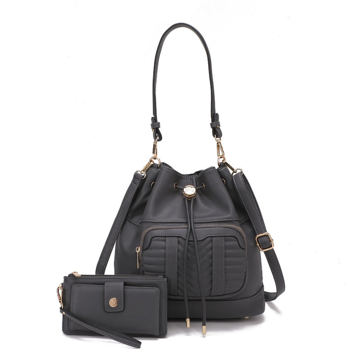 MKFCollection Ryder Bucket Bag and Wallet Set - Vegan Leather Designer Handbag Image 4