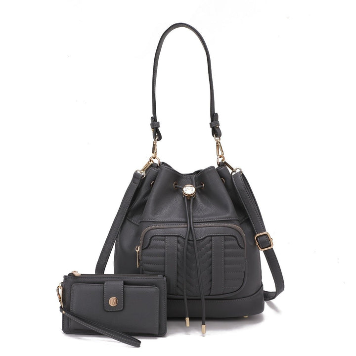 MKFCollection Ryder Bucket Bag and Wallet Set - Vegan Leather Designer Handbag Image 1