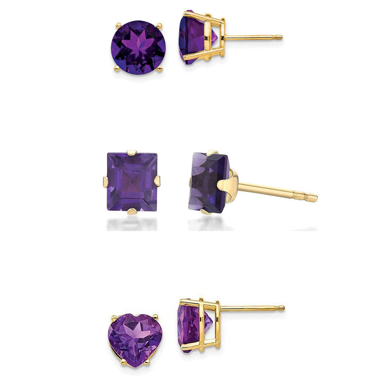 Paris Jewelry 18k Yellow Gold Amethyst Stud Earrings Round Square Heart 4Cttw Image 1