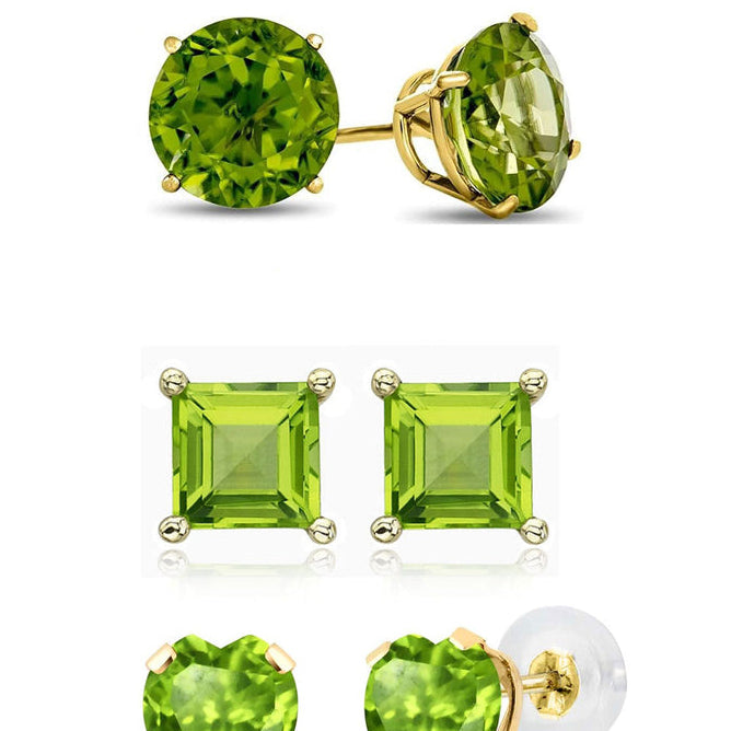 Paris Jewelry 18k Yellow Gold Created Peridot Stud Earrings Round Square Heart Image 1