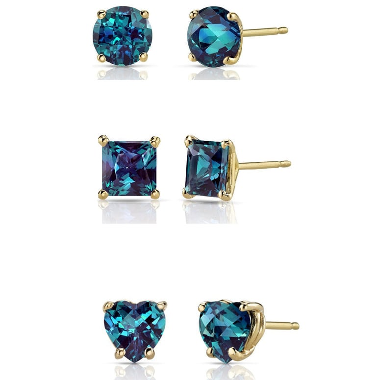 Paris Jewelry 18k Yellow Gold Created Alexandrite Stud Earrings 4CTTW Multi Color Image 1