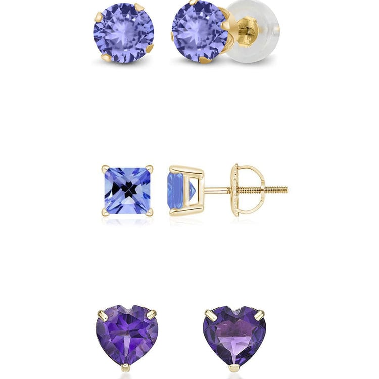 Paris Jewelry 18k Yellow Gold 4Cttw Created Tanzanite Stud Earrings Set Image 1